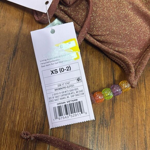 *NWT Wild Fable XS (0-2) Brown Sparkly Beaded Bikini Triangle Top Swim - Picture 8 of 8